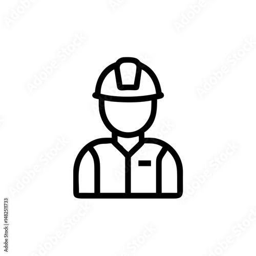 Construction worker icon in minimalist line art design  