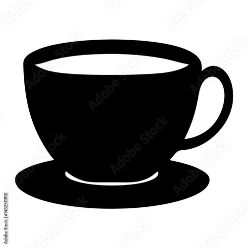 Stylized black and white silhouette of a coffee cup and saucer