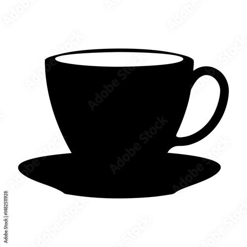 Elegant black and white silhouette of a teacup and saucer ready to serve