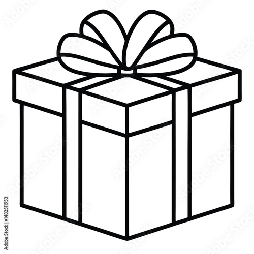 Simple black and white gift box illustration perfect for occasions and celebrations