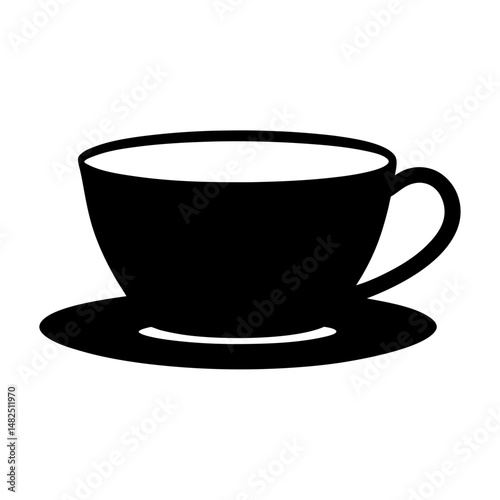 Monochrome silhouette of a cup and saucer, ideal for beverage time