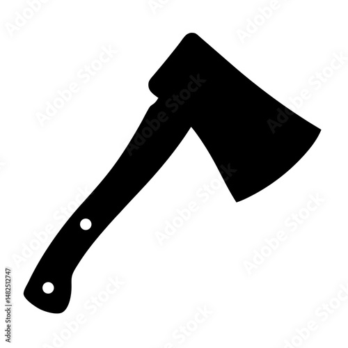 A black silhouette of a sturdy camping axe against a white backdrop