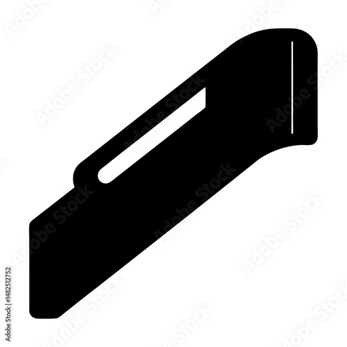Black silhouette illustration of a box cutter, utility knife against white background