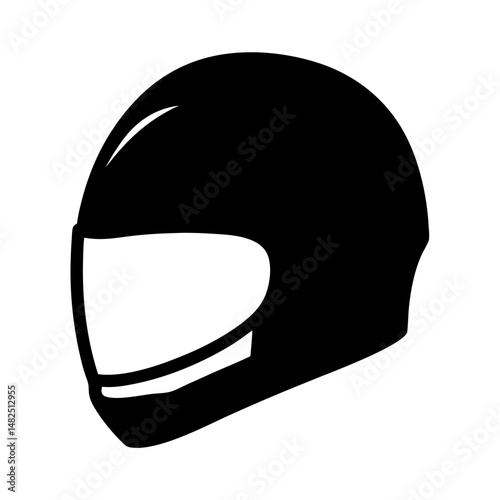 Black silhouette of a full face motorcycle helmet in high resolution