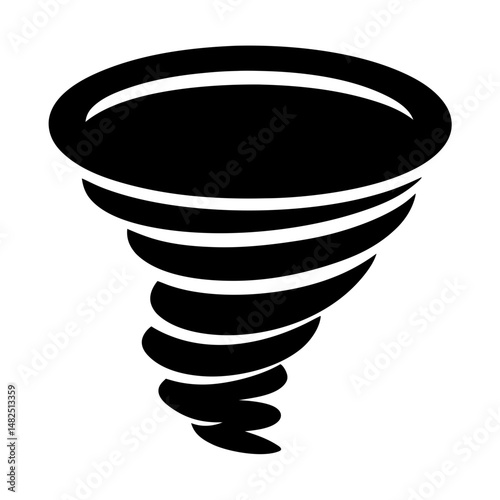 Stylized black and white vector image of a swirling tornado vortex symbol