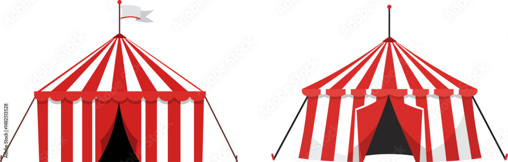 Red and White Striped Circus Tent Illustrations Open and Closed Red and White Striped Circus Tent Illustrations Open and Closed