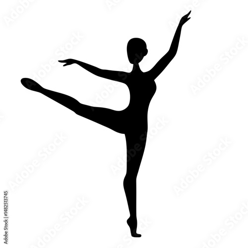 Silhouette of a ballerina in an arabesque pose, minimalist vector art