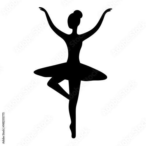 Silhouette of a ballerina performing a classic pose, elegant black on white