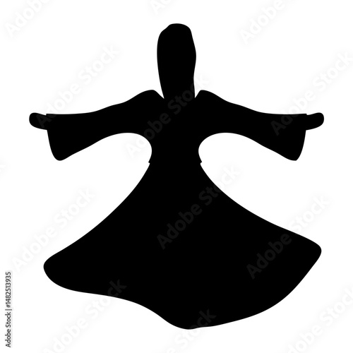 Silhouette of a whirling dervish in a traditional Sufi dance costume