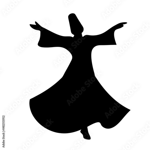 Whirling Dervish Silhouette in Motion Representing Sufi Tradition and Spirituality
