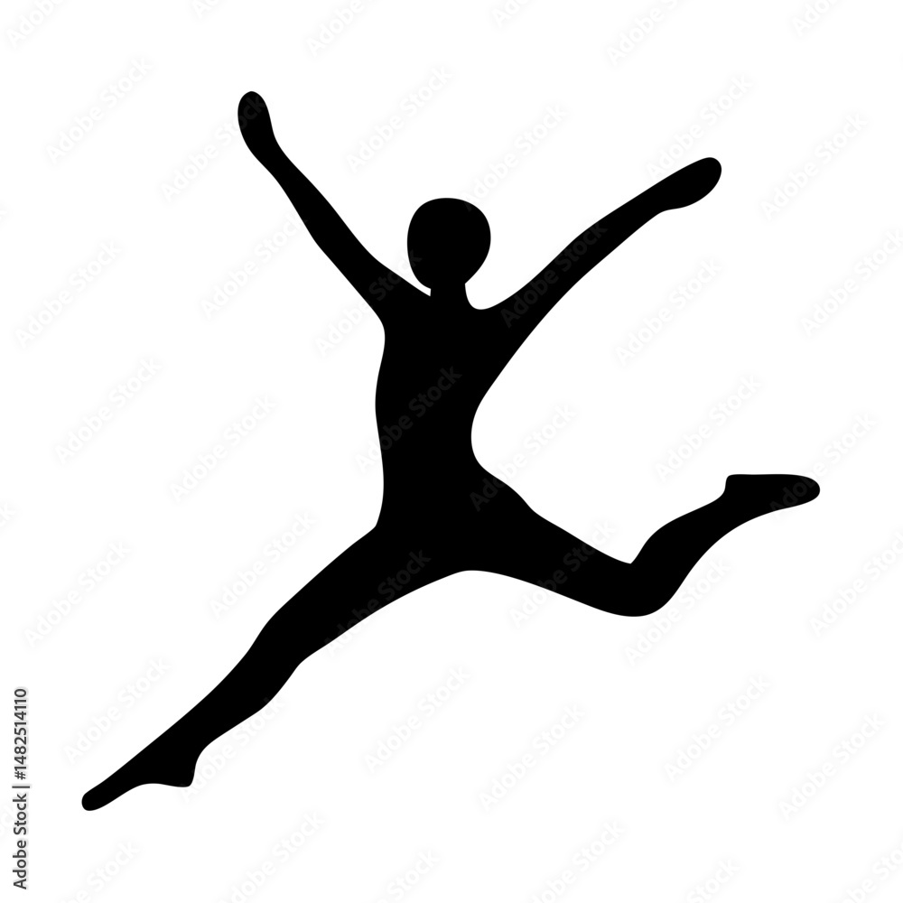 Silhouette of a person jumping with arms raised in celebration and movement Silhouette of a person jumping with arms raised in celebration and movement