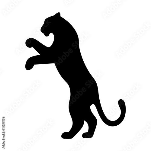 Black Panther Silhouette Standing on Hind Legs, Wild and Powerful Pose