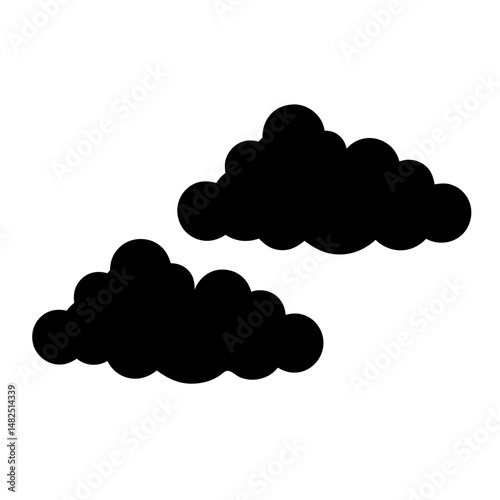 Two stylized black cloud formations on a clean white background, simple shapes