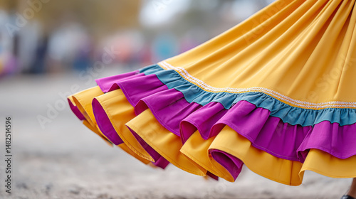 Vibrant skirt twirling in traditional mexican folk dance celebration