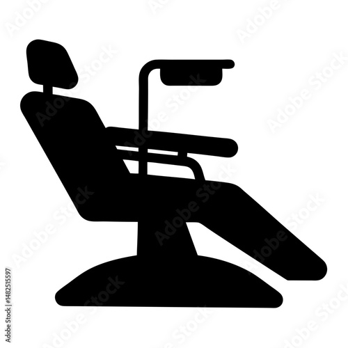 Black silhouette of a dentist chair with tray, isolated on white