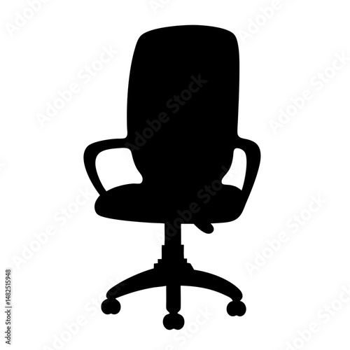 Black silhouette of office chair with adjustable height and wheels design