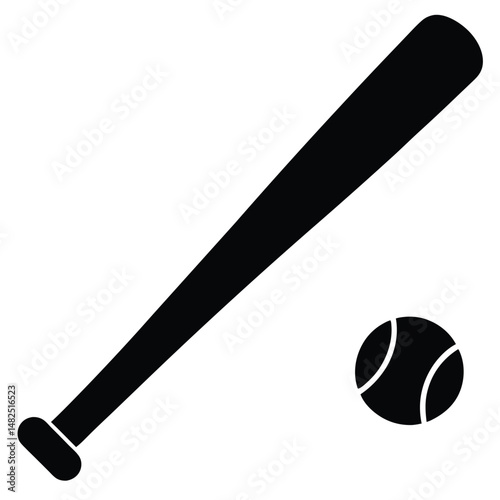 Silhouette illustration of baseball bat and ball with isolated white background