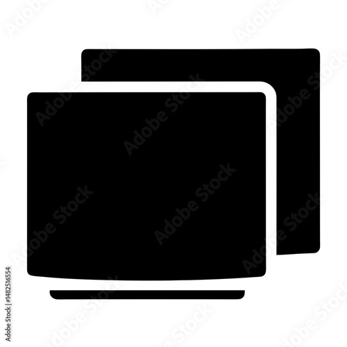 Black Icon Representation of Duplicate Screens or Overlapping Windows Symbolically