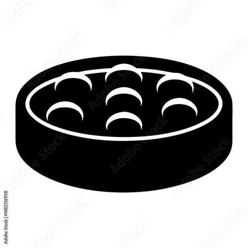 Stylized Dim Sum Tray with Dumplings or Buns in Simple Black and White