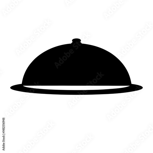 Elegant Black Silhouette of a Cloche Food Dome on a White Background