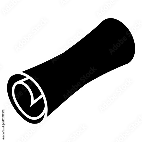 A minimalist graphic representation of a rolled up document or scroll