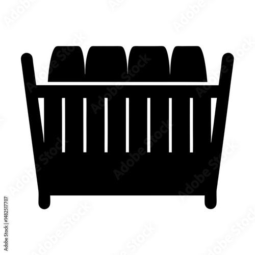 Solid black image of a fourseat sofa with a slated front
