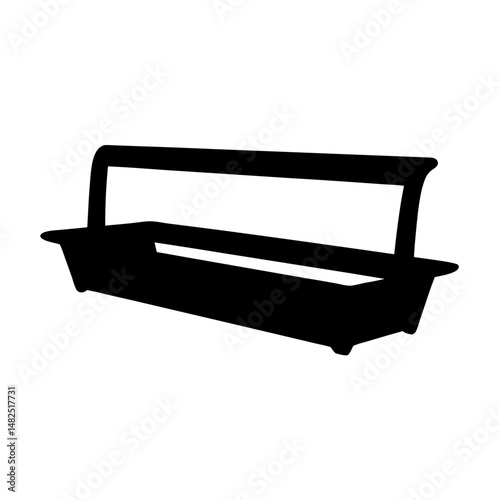 Monochrome silhouette of a long, low bench with a high back rest