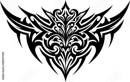 Tribal Tattoo Design Black Ink Winged Creature Illustration