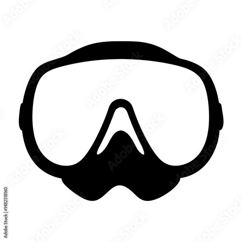 A black and white minimalist illustration of a diving mask silhouette
