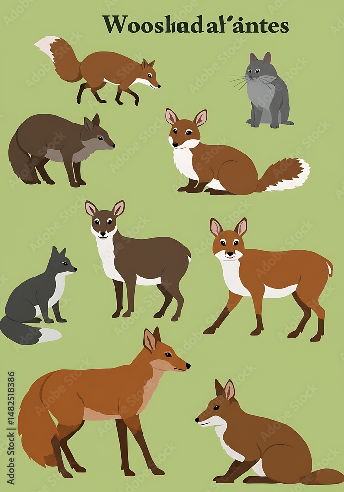 Obraz premium Enchanted Forest: A Collection of Wildlife Illustrations