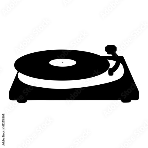 Silhouette of a classic turntable with a record on the spinning plate
