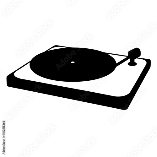 Monochromatic silhouette rendering of a retro record player equipment design