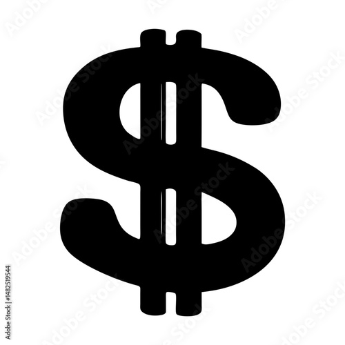 Bold Black Dollar Sign Symbol Isolated on White Background with Two Lines