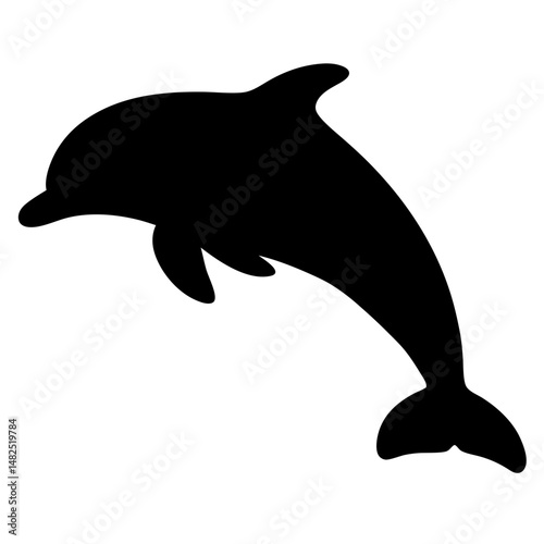 Black silhouette of a dolphin jumping isolated on white background art