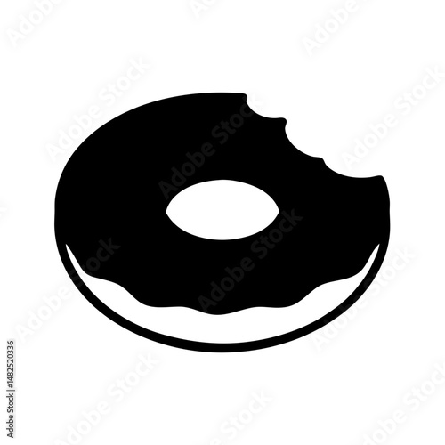 Simple black donut silhouette with a missing bite on a white background