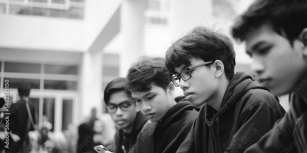 Fototapeta premium Candid portrait capturing the essence of modern youth and expression, reflecting the emotions,working, challenges, and aspirations of the millennial generation in a contemporary setting