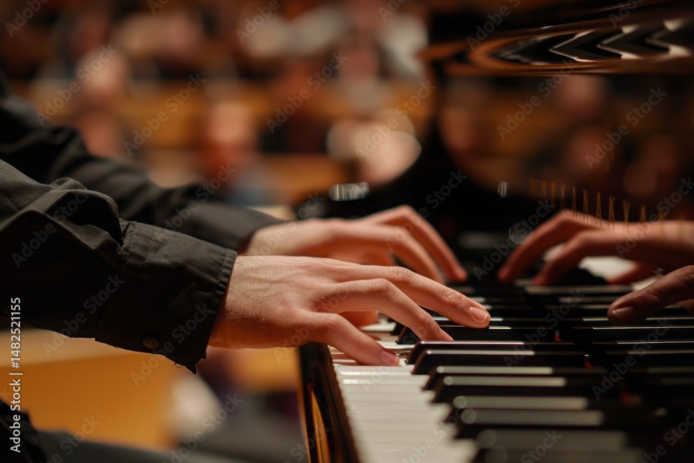 Obraz premium Hands Playing Piano on Stage During a Live Music Performance