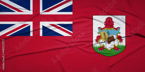 Waving Bermuda National Flag Close-Up with Wrinkled Fabric Detail