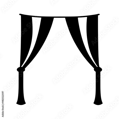 Elegant black silhouette of draped curtains framing an empty space, minimalist design