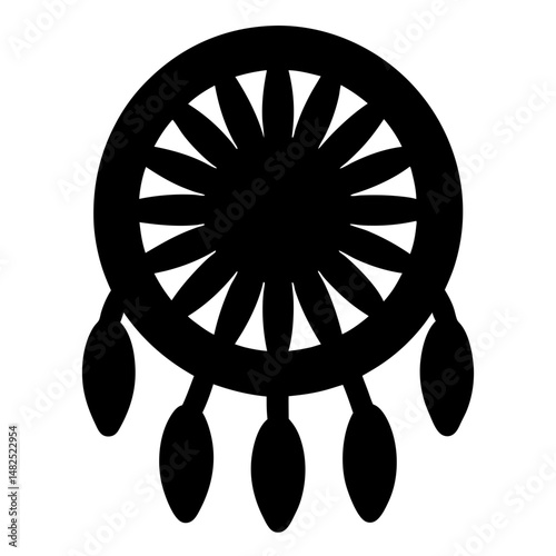 Stylized Dreamcatcher Illustration with a Round Circle and Hanging Ovals