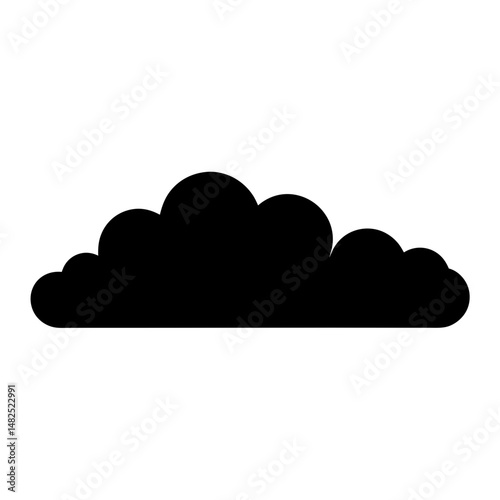 Single black cloud silhouette on white background, atmospheric weather element vector