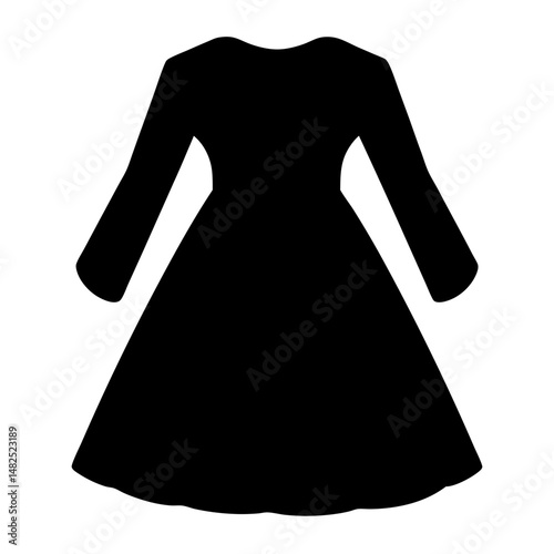 Elegant long sleeve dress silhouette with fitted bodice and flared skirt