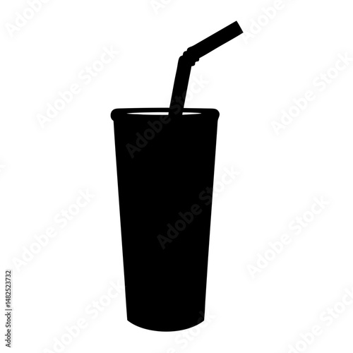 Silhouette of a refreshing drink in a cup with a straw