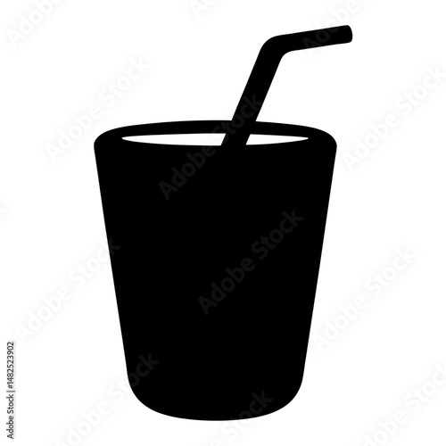 Stylized black silhouette of a refreshing drink in a cup with straw