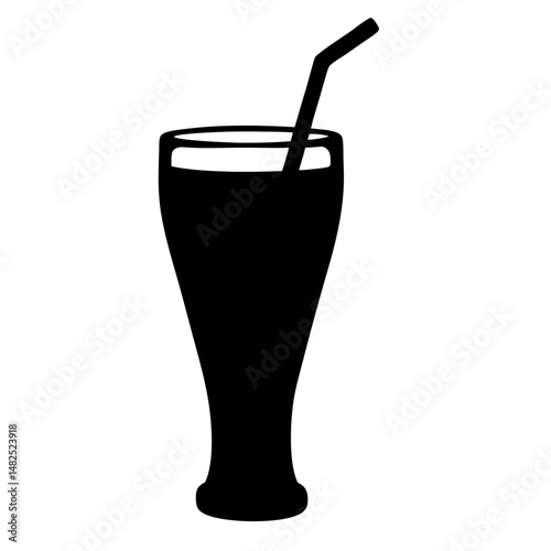 Silhouette of a refreshing beverage with straw in a tall glass