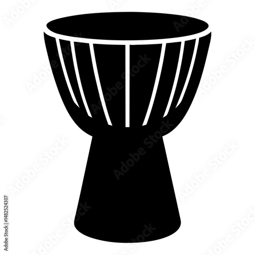 Stylized Black Silhouette Image of a Traditional African Djembe Drum Design