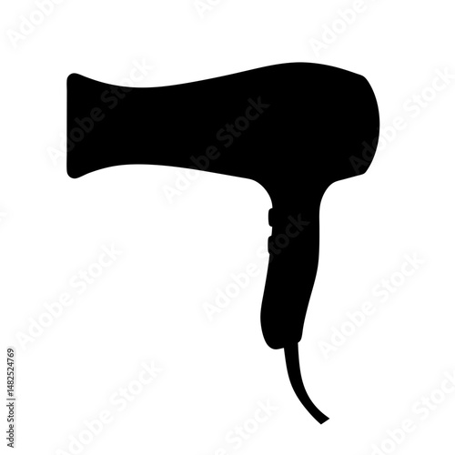 Stylized silhouette image of a hair dryer on a white background