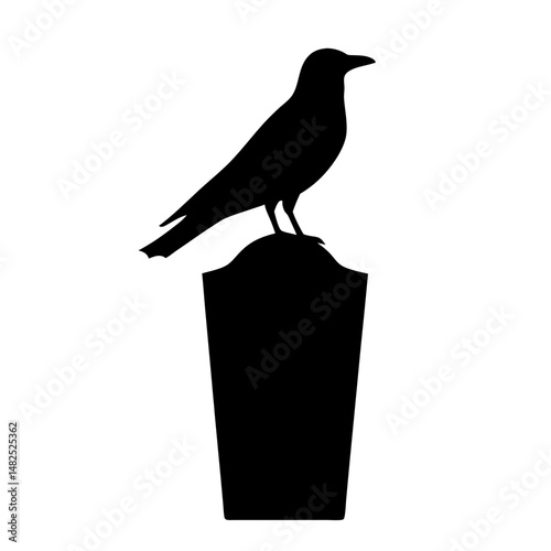 Silhouette of a Crow Perched on a Tombstone, a Dark Omens Illustration