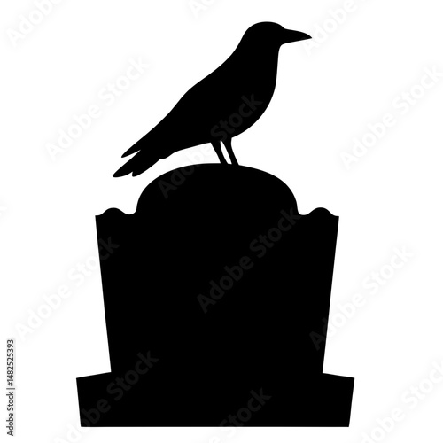 Silhouette of a crow sitting on top of a graveyard tombstone