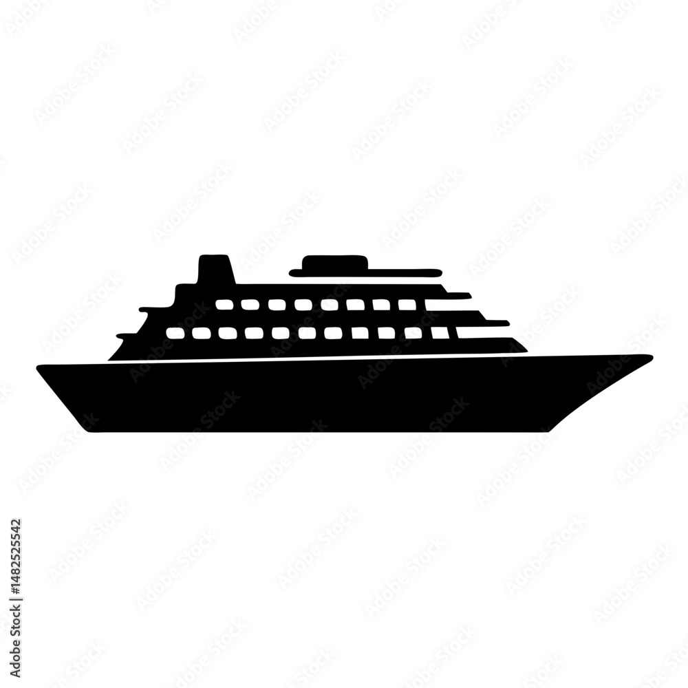 Obraz premium Detailed black silhouette of a cruise ship vessel for vacation travel
